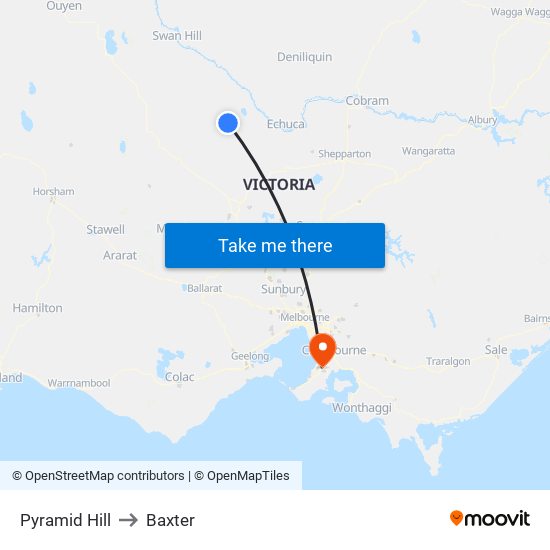 Pyramid Hill to Baxter map