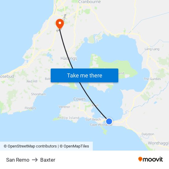 San Remo to Baxter map