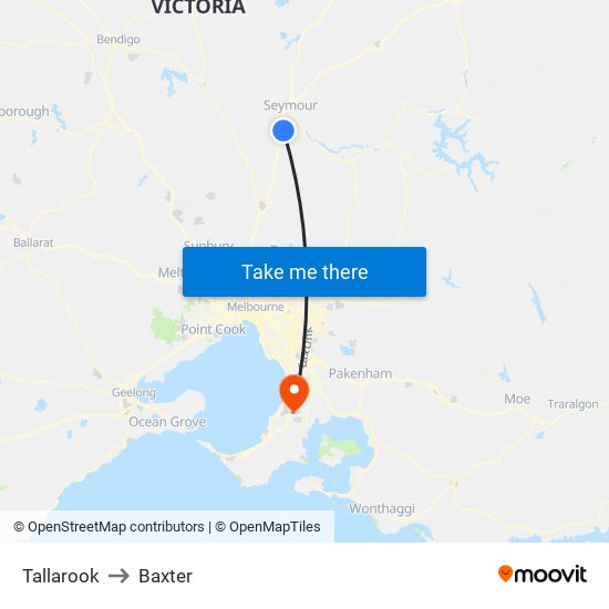 Tallarook to Baxter map