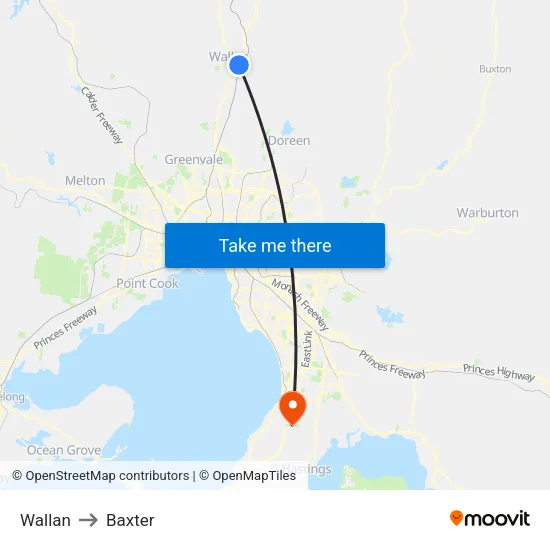 Wallan to Baxter map