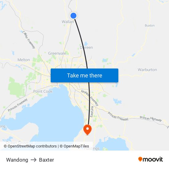 Wandong to Baxter map