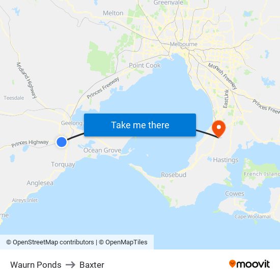 Waurn Ponds to Baxter map