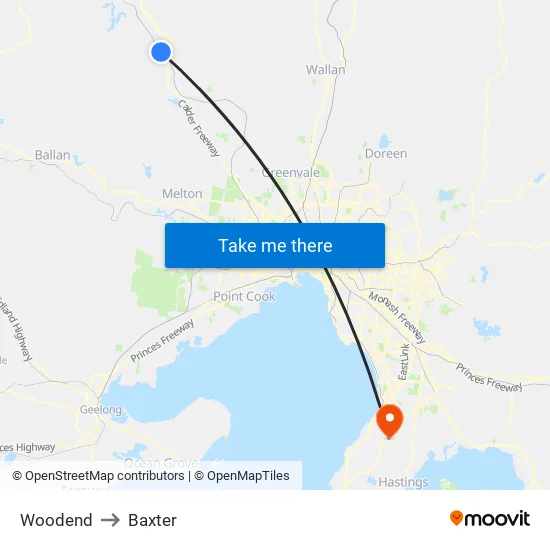 Woodend to Baxter map
