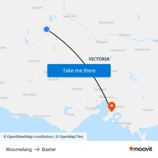 Woomelang to Baxter map