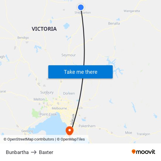 Bunbartha to Baxter map