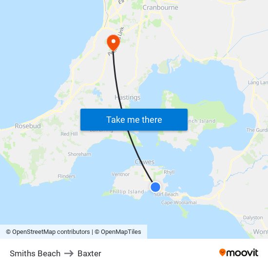 Smiths Beach to Baxter map