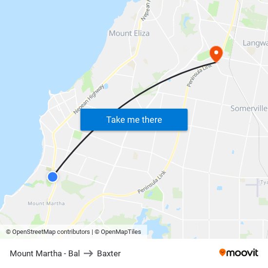 Mount Martha - Bal to Baxter map