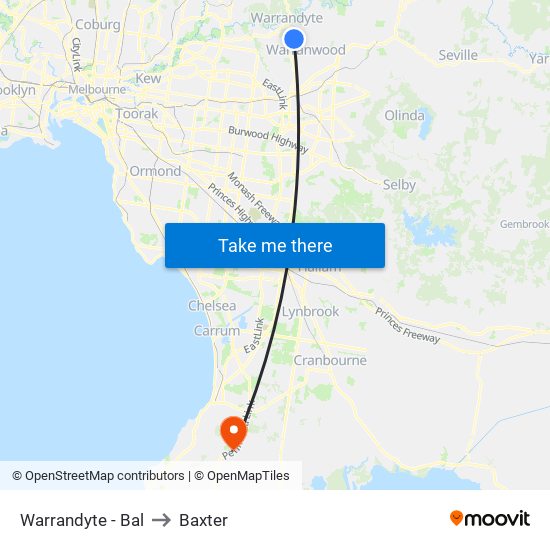 Warrandyte - Bal to Baxter map