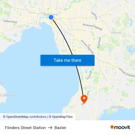 Flinders Street Station to Baxter map
