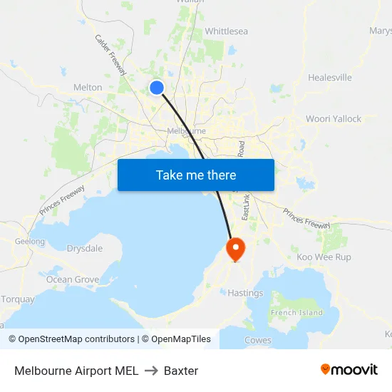 Melbourne Airport MEL to Baxter map
