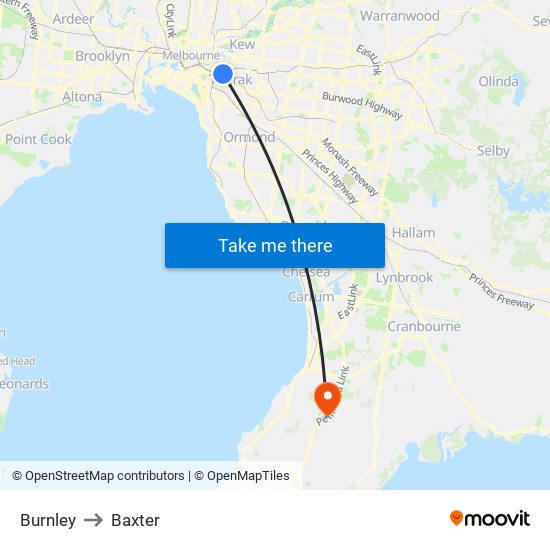 Burnley to Baxter map