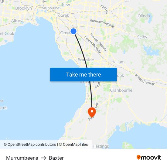 Murrumbeena to Baxter map