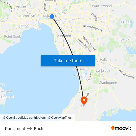 Parliament to Baxter map