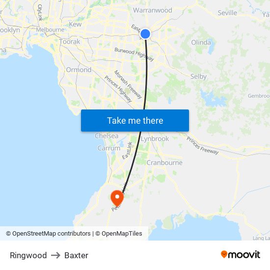 Ringwood to Baxter map