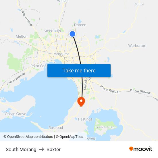 South Morang to Baxter map