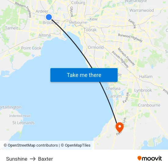 Sunshine to Baxter map