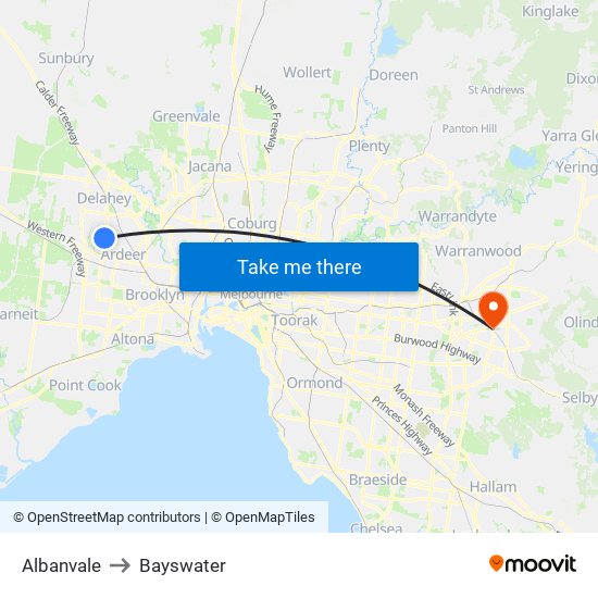 Albanvale to Bayswater map