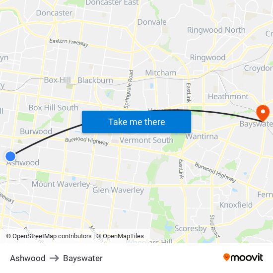 Ashwood to Bayswater map