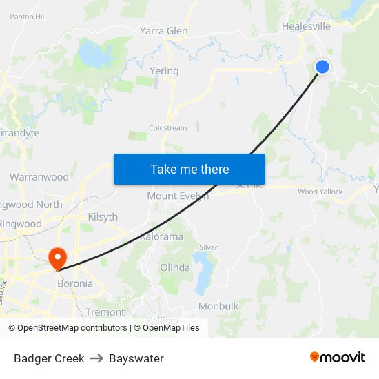 Badger Creek to Bayswater map
