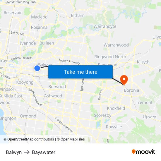 Balwyn to Bayswater map