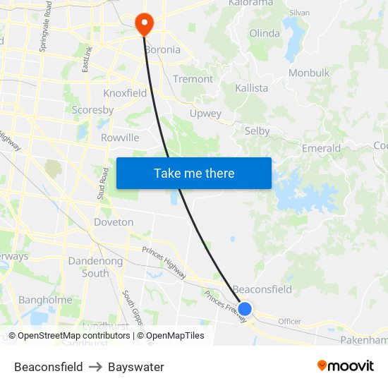 Beaconsfield to Bayswater map