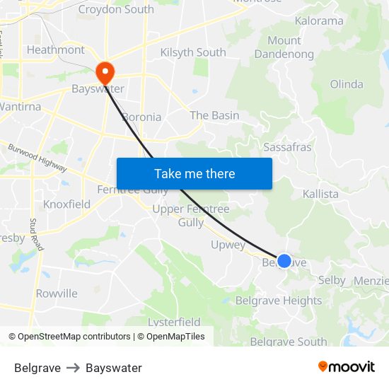 Belgrave to Bayswater map