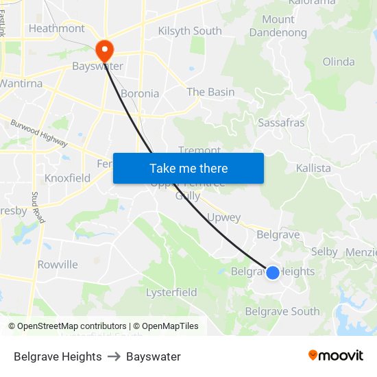 Belgrave Heights to Bayswater map