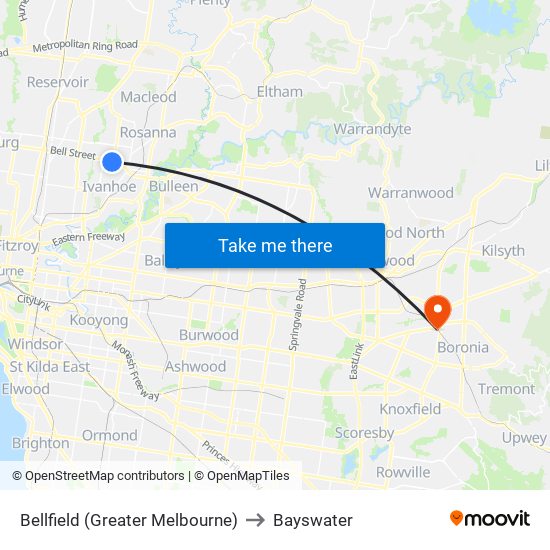 Bellfield (Greater Melbourne) to Bayswater map