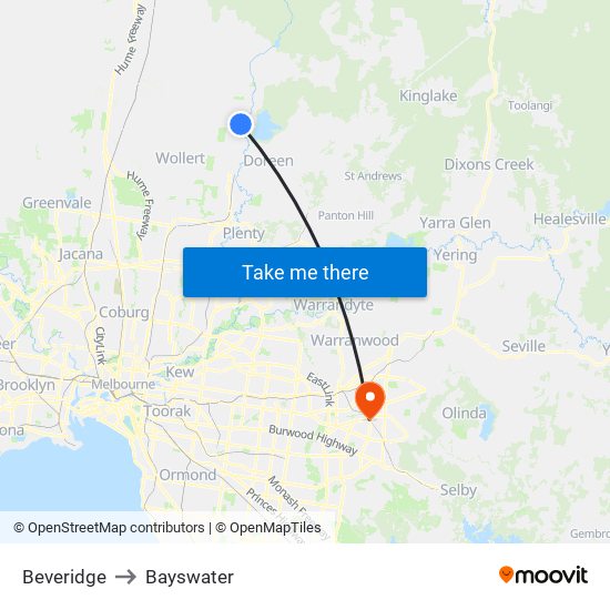 Beveridge to Bayswater map