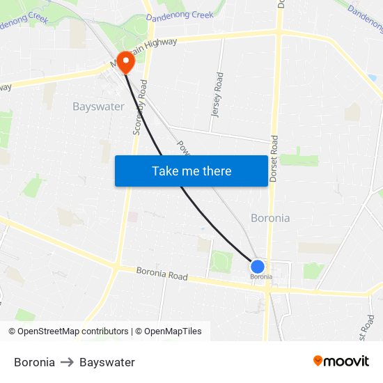 Boronia to Bayswater map