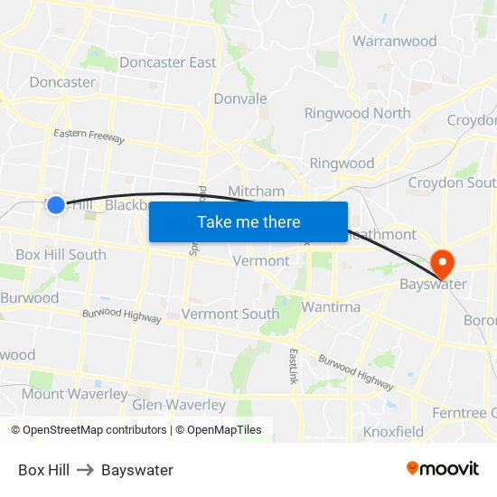 Box Hill to Bayswater map