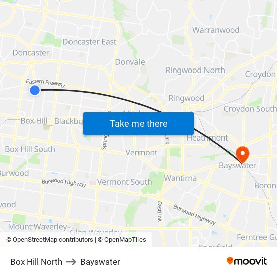 Box Hill North to Bayswater map