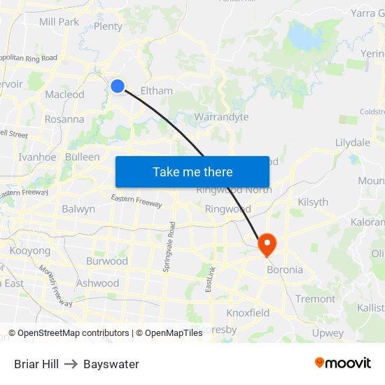 Briar Hill to Bayswater map