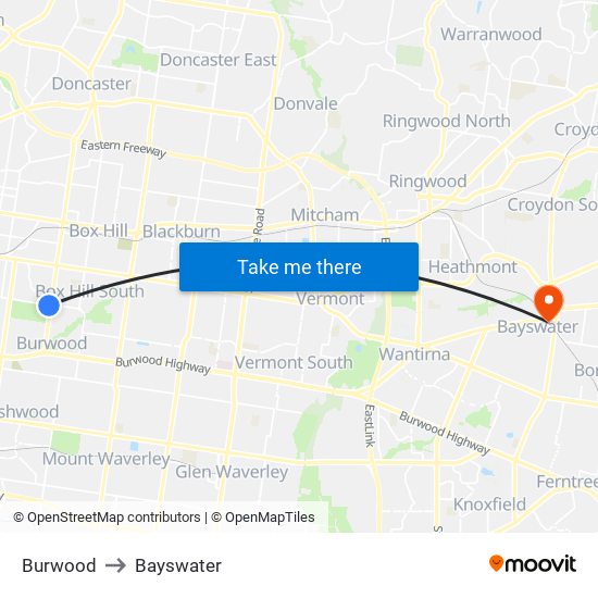 Burwood to Bayswater map