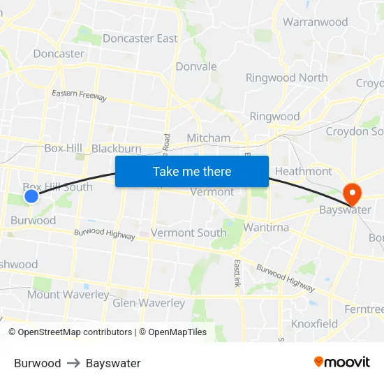 Burwood to Bayswater map
