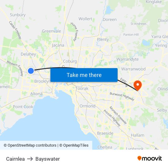 Cairnlea to Bayswater map