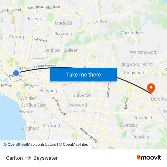 Carlton to Bayswater map