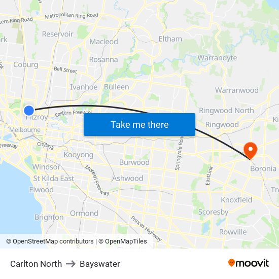 Carlton North to Bayswater map