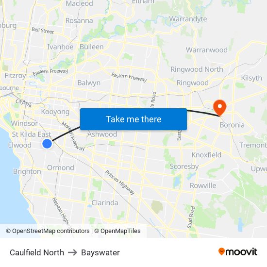 Caulfield North to Bayswater map