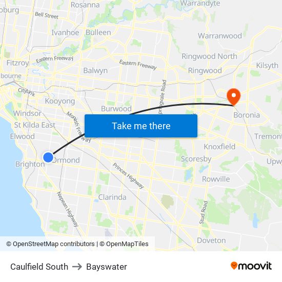 Caulfield South to Bayswater map