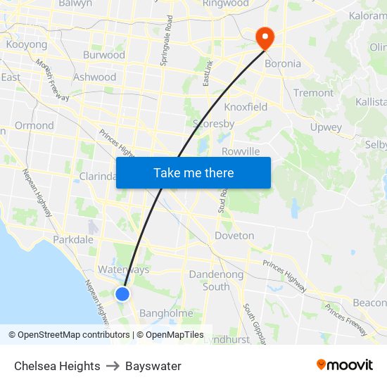 Chelsea Heights to Bayswater map