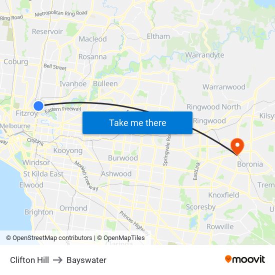 Clifton Hill to Bayswater map