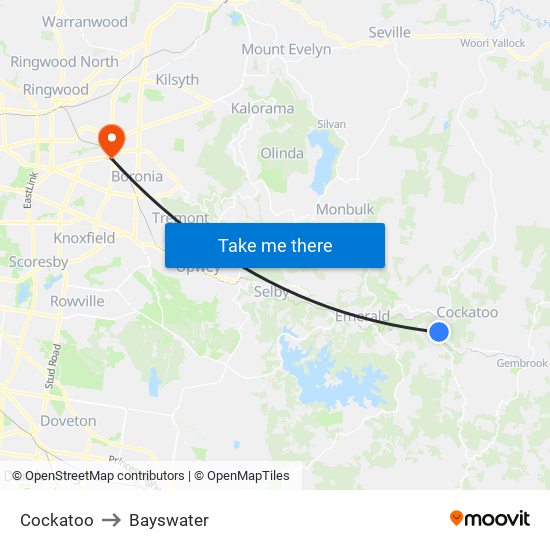 Cockatoo to Bayswater map