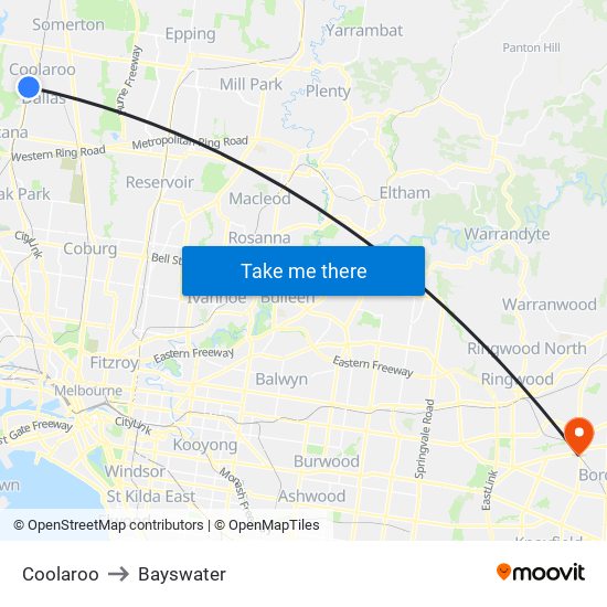 Coolaroo to Bayswater map