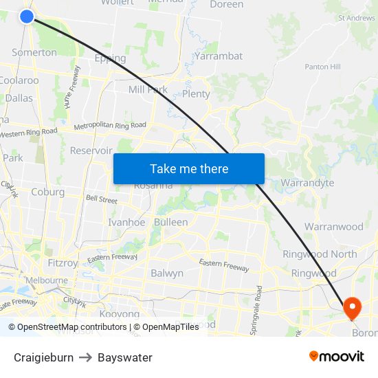 Craigieburn to Bayswater map