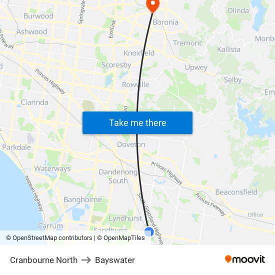 Cranbourne North to Bayswater map