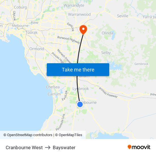 Cranbourne West to Bayswater map