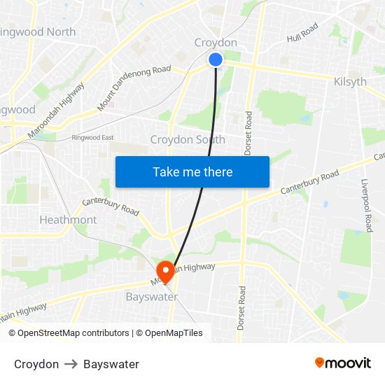 Croydon to Bayswater map