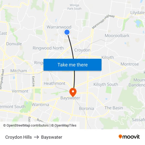 Croydon Hills to Bayswater map