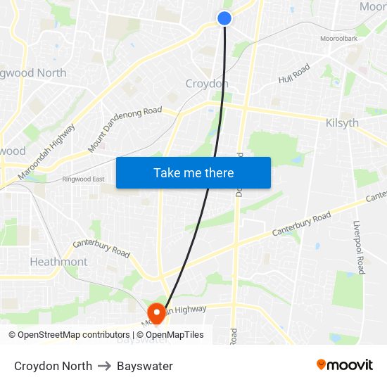 Croydon North to Bayswater map